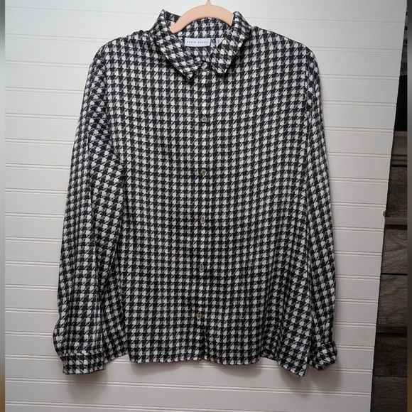 Susan Graver Black and White Houndstooth Silky Blouse XL - Picture 2 of 7